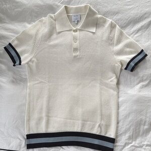 Reiss x Che Cream Knit Polo Shirt with Blue Accents size small